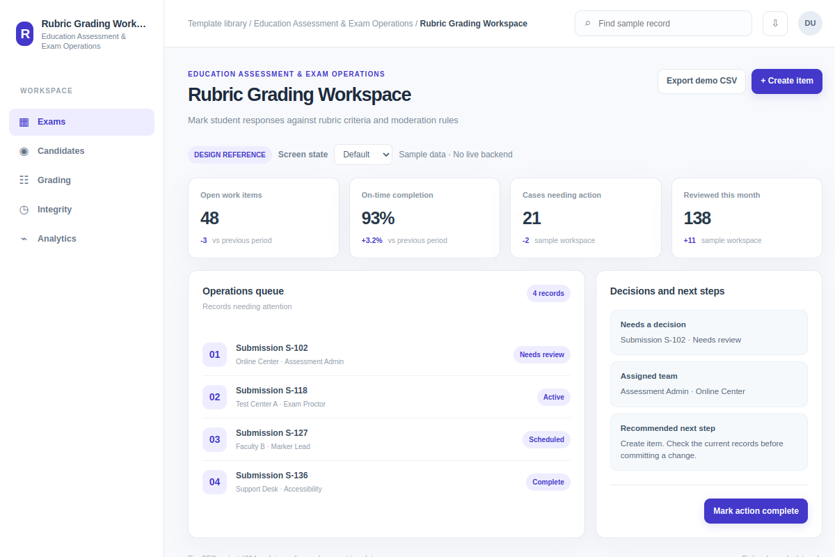 Rubric Grading Workspace