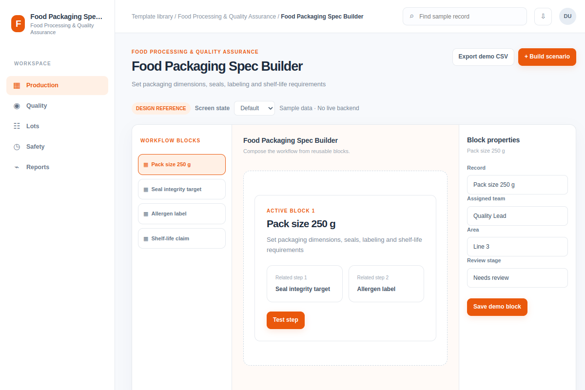 Food Packaging Spec Builder