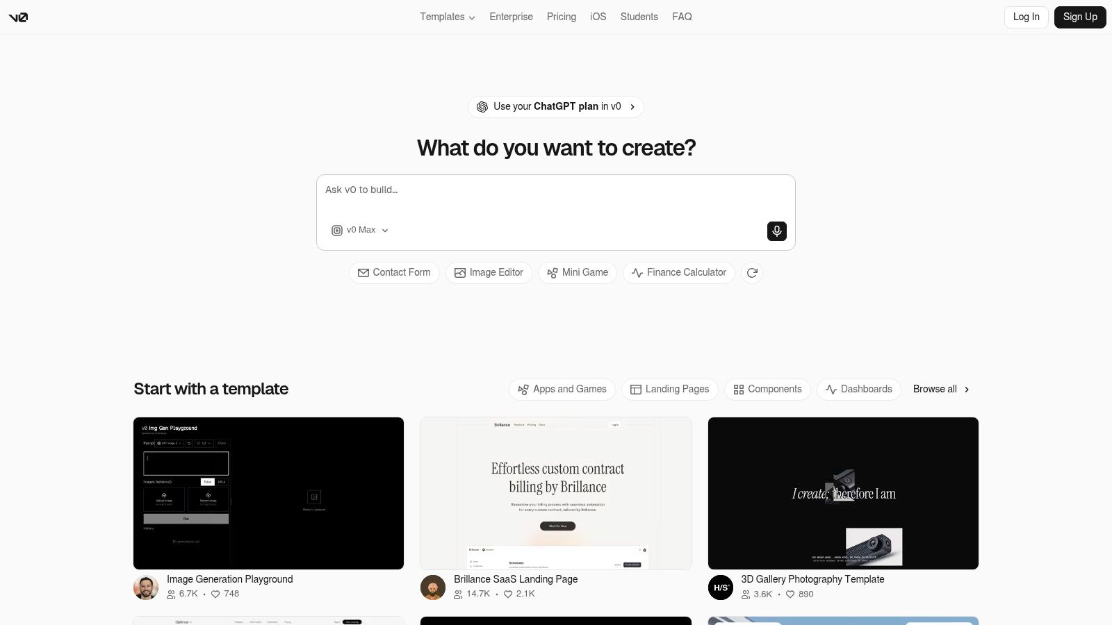 v0 by Vercel interface