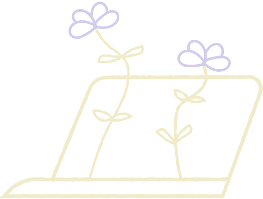 Illustration of a laptop with 2 flower growing out of the keyboard