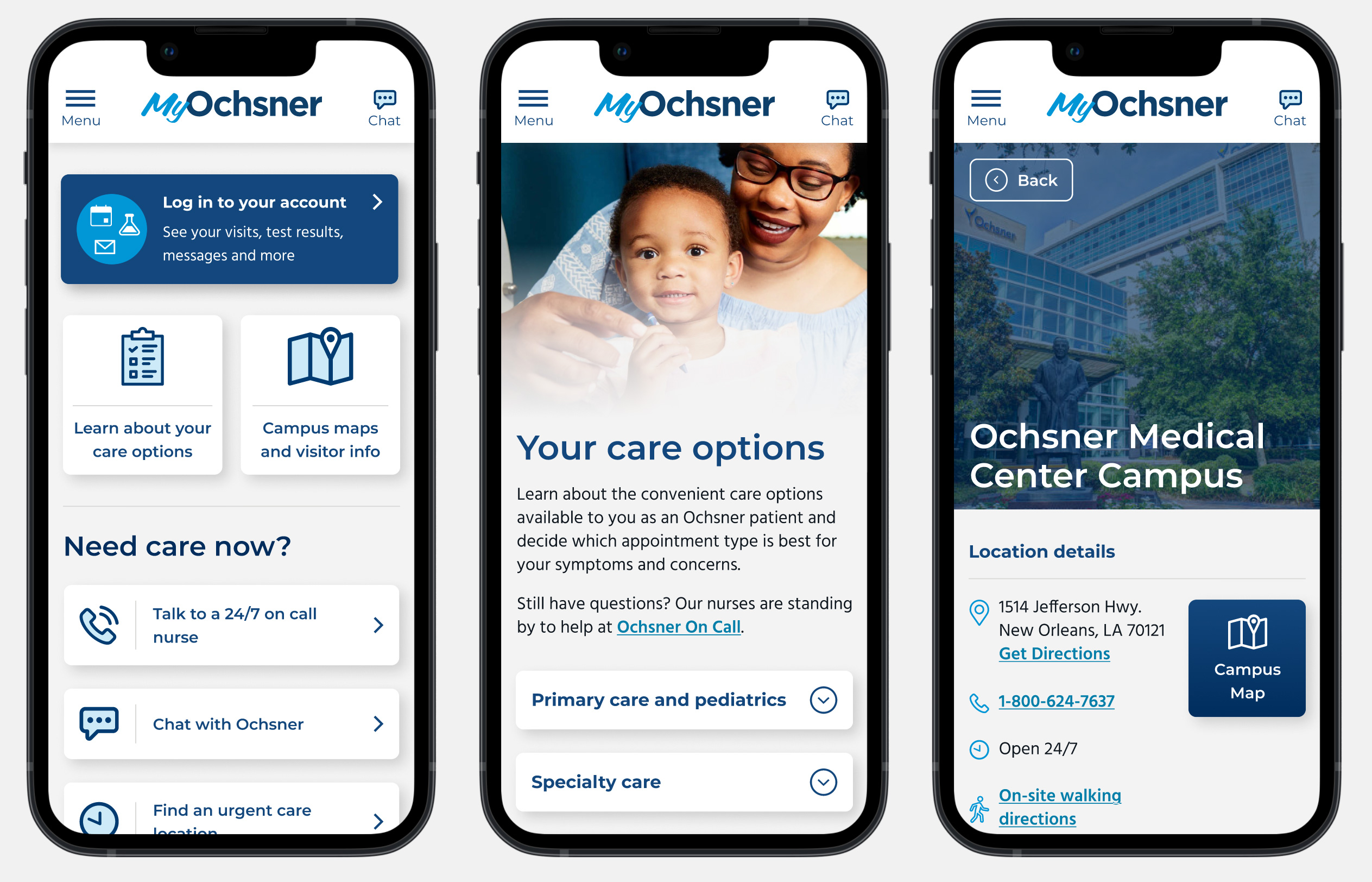 MyOchsner app screens