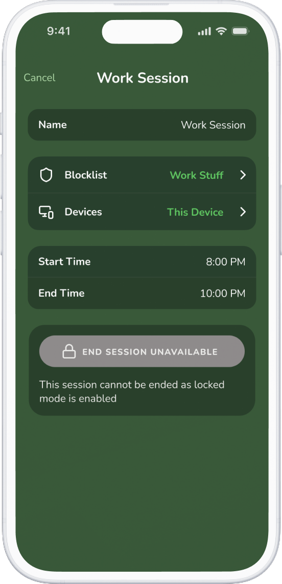 A phone screen showing the Freedom app in locked mode