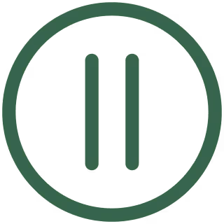 Pause symbol with two vertical bars inside a circle.