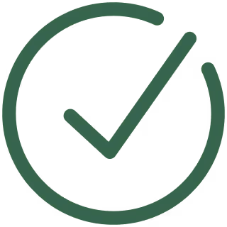 Green check mark inside a partial circle.
