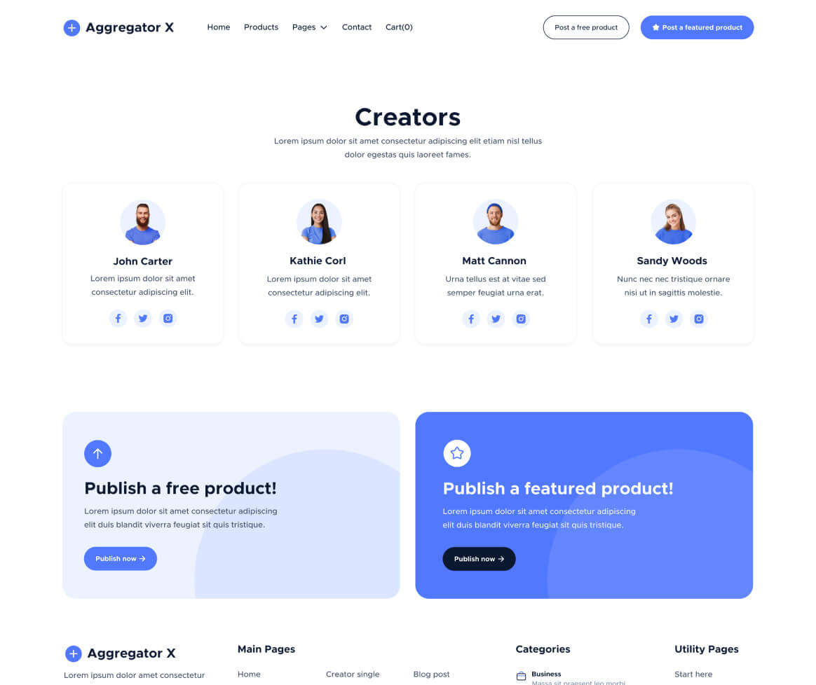 Aggregator X - Creators Page - Upvoting Webflow Template