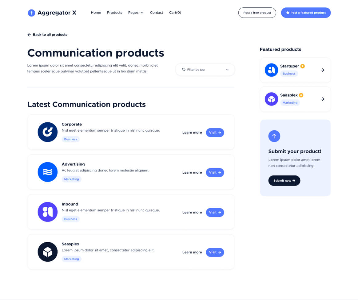 Aggregator X - Product Tag Page - Upvoting Webflow Template