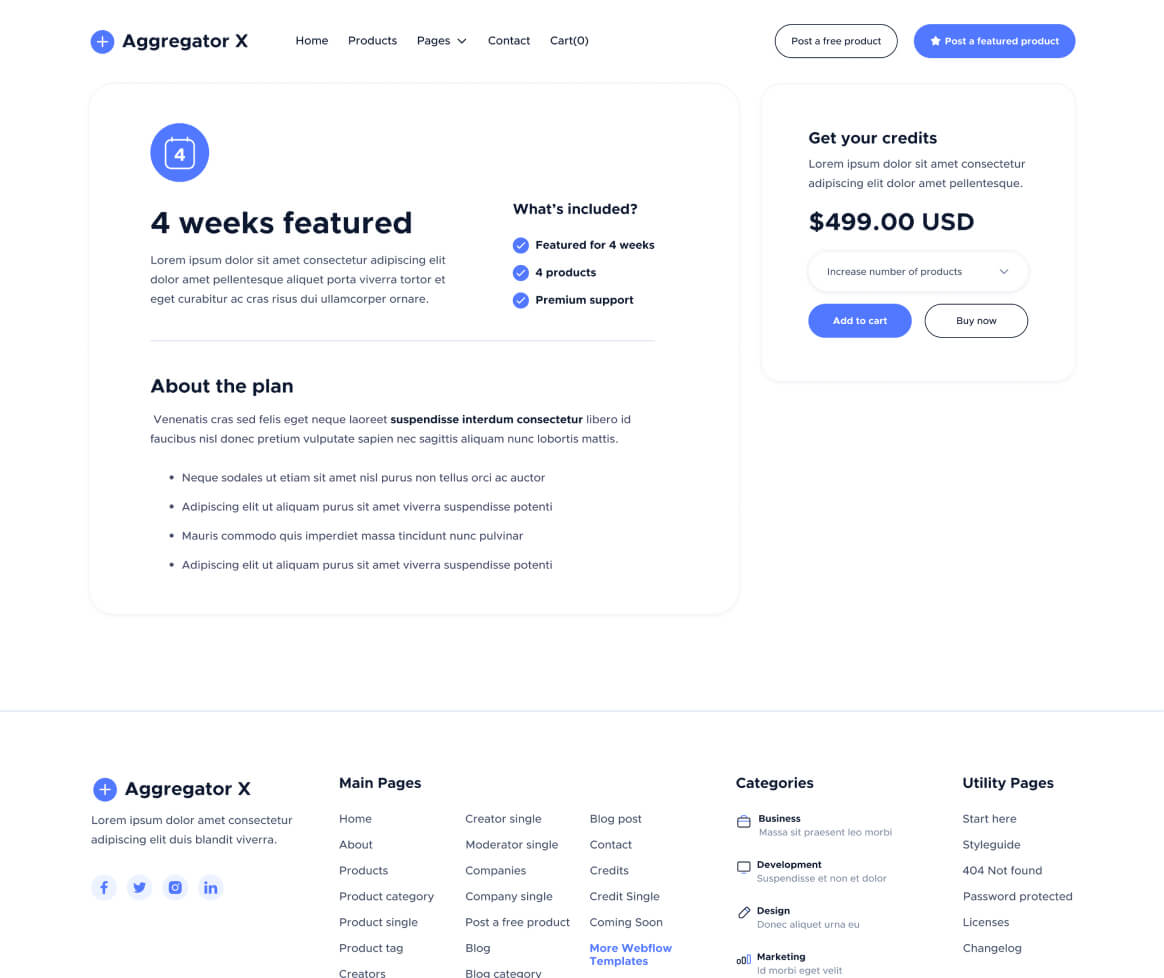 Aggregator X - Credit Single Page - Upvoting Webflow Template
