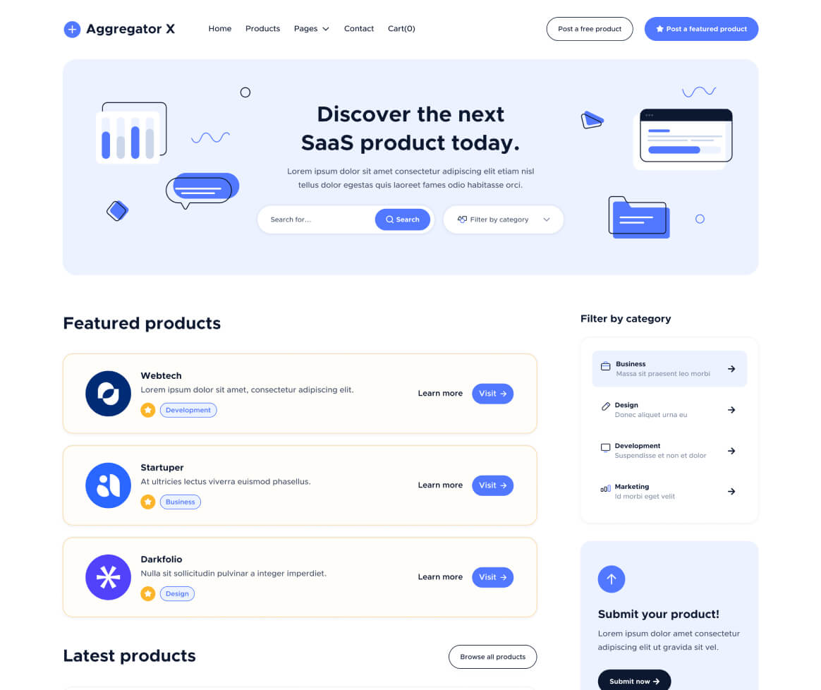 Aggregator X - Home Page - Upvoting Webflow Template