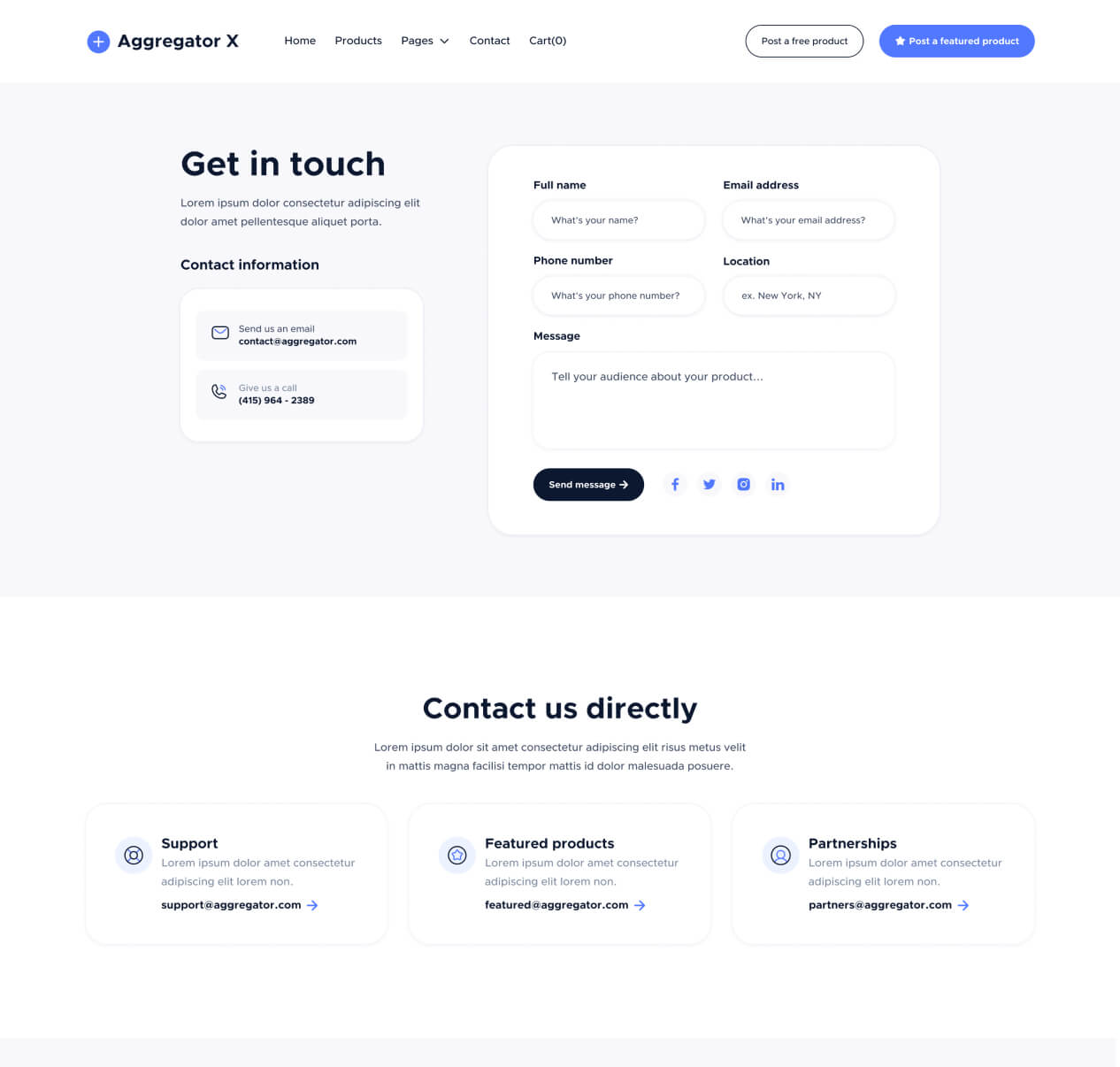 Aggregator X - Contact Page - Upvoting Webflow Template