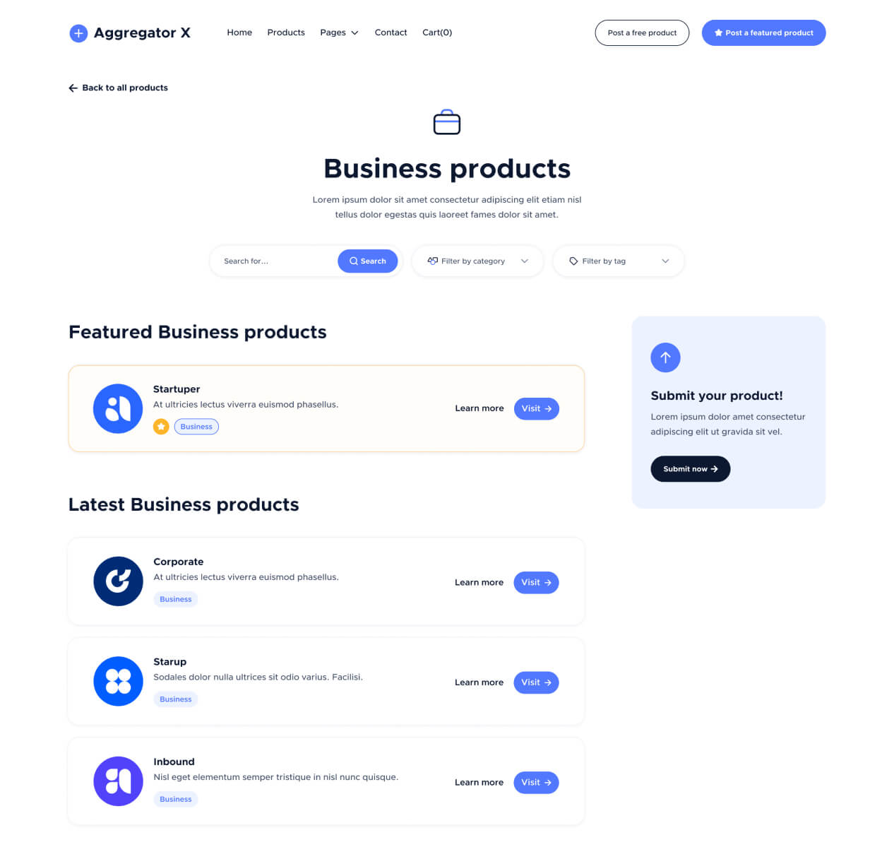 Aggregator X - Product Category Page - Upvoting Webflow Template