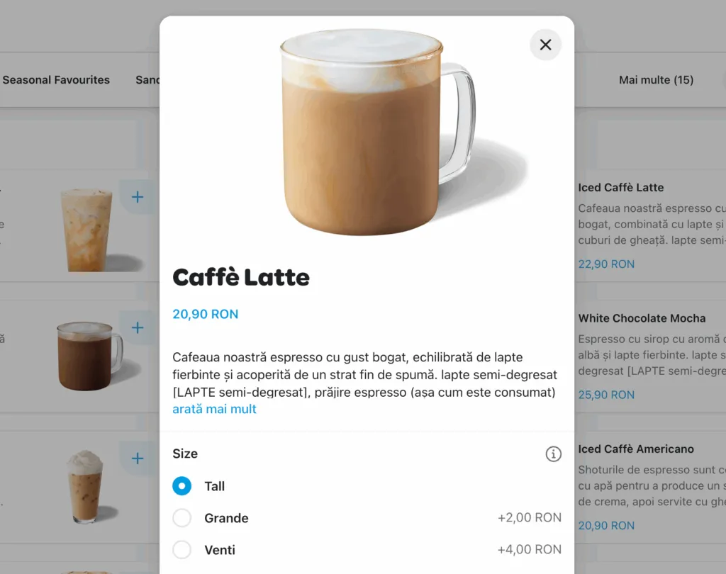 Caffe Latte Starbuck preț