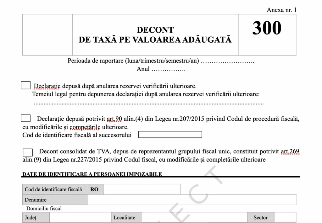  Formularul 300 pentru decontul de TVA 