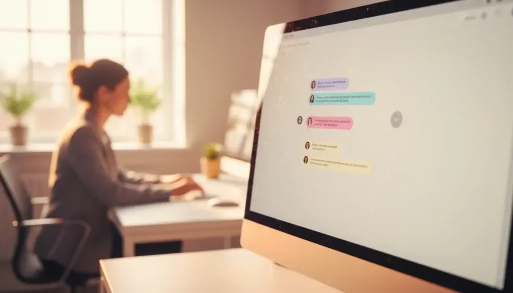 Interface de chatbot sur tablette dans un environnement professionnel, symbolisant l'IA dans les RH
