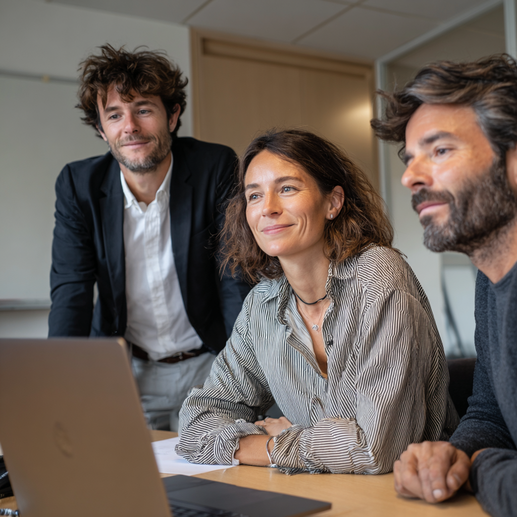 Équipe projet IA satisfaite après accompagnement conseil IAvenir - Transformation digitale réussie
