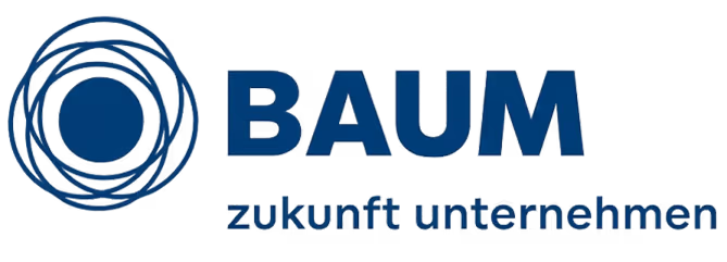 BAUM-Logo mit abstraktem Kreis und Text "zukunft unternehmen".