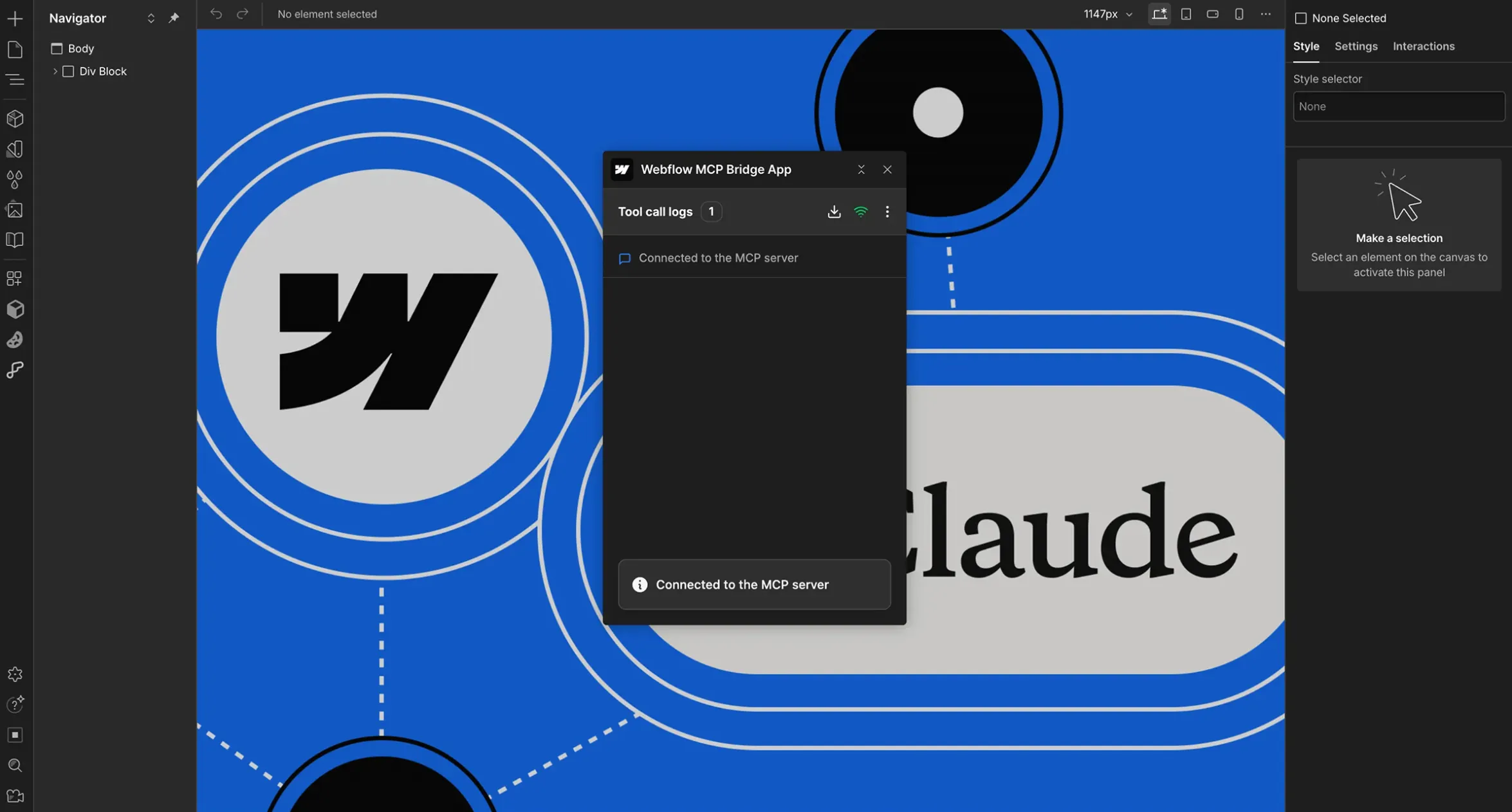 How the Webflow MCP server works between an AI assistant and a site