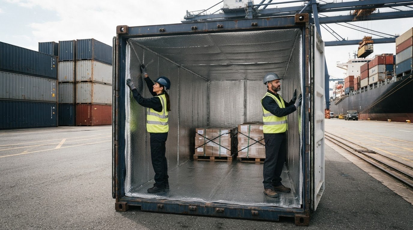 Warehouse worker in safety gear operating an electric pallet jack inside a logistics facility.