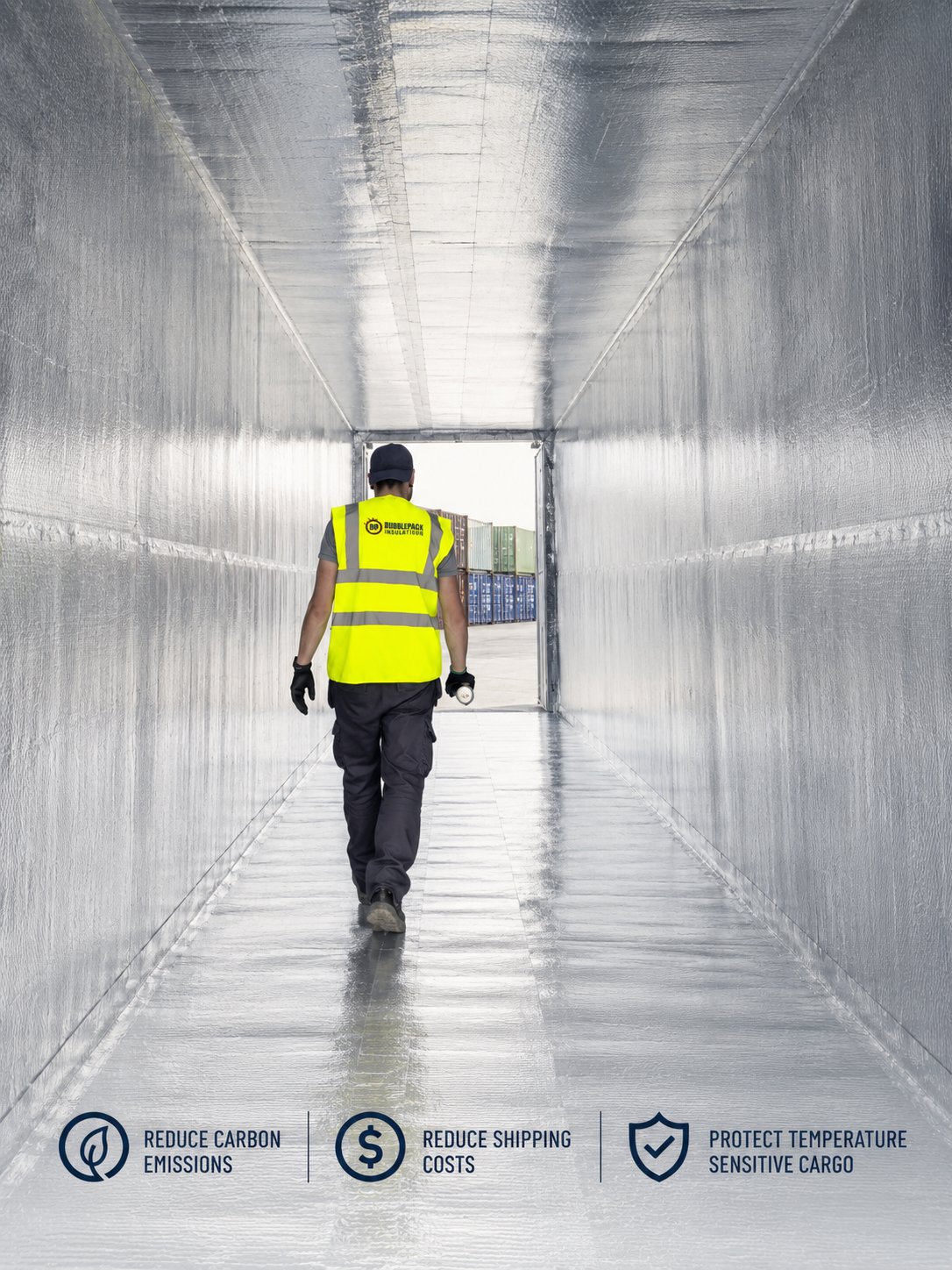 Warehouse worker in safety gear operating an electric pallet jack inside a logistics facility.