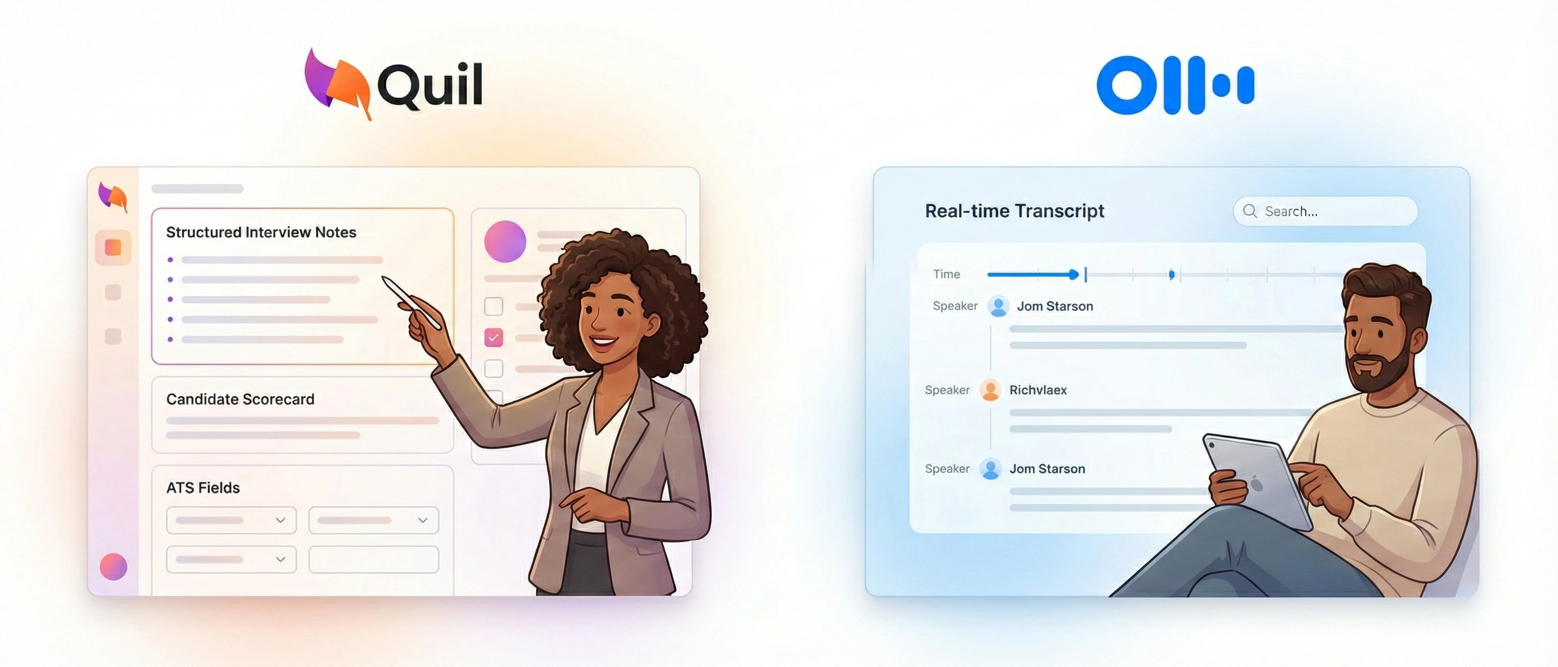 Illustration showing key differences between Quil and Otter AI notetaker