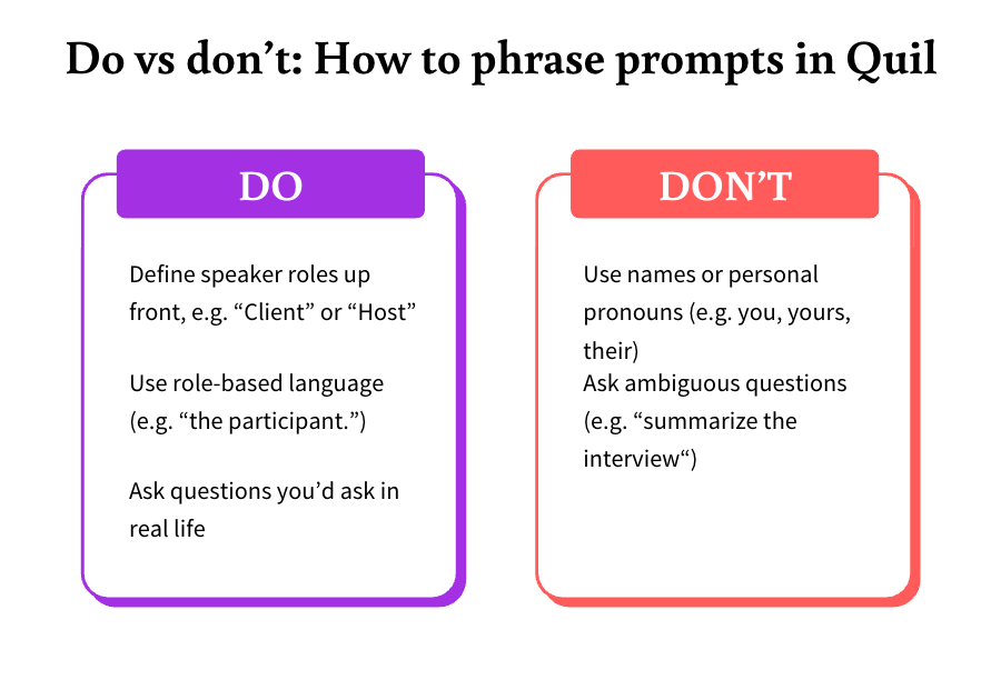 Do vs don't of prompting in Quil 