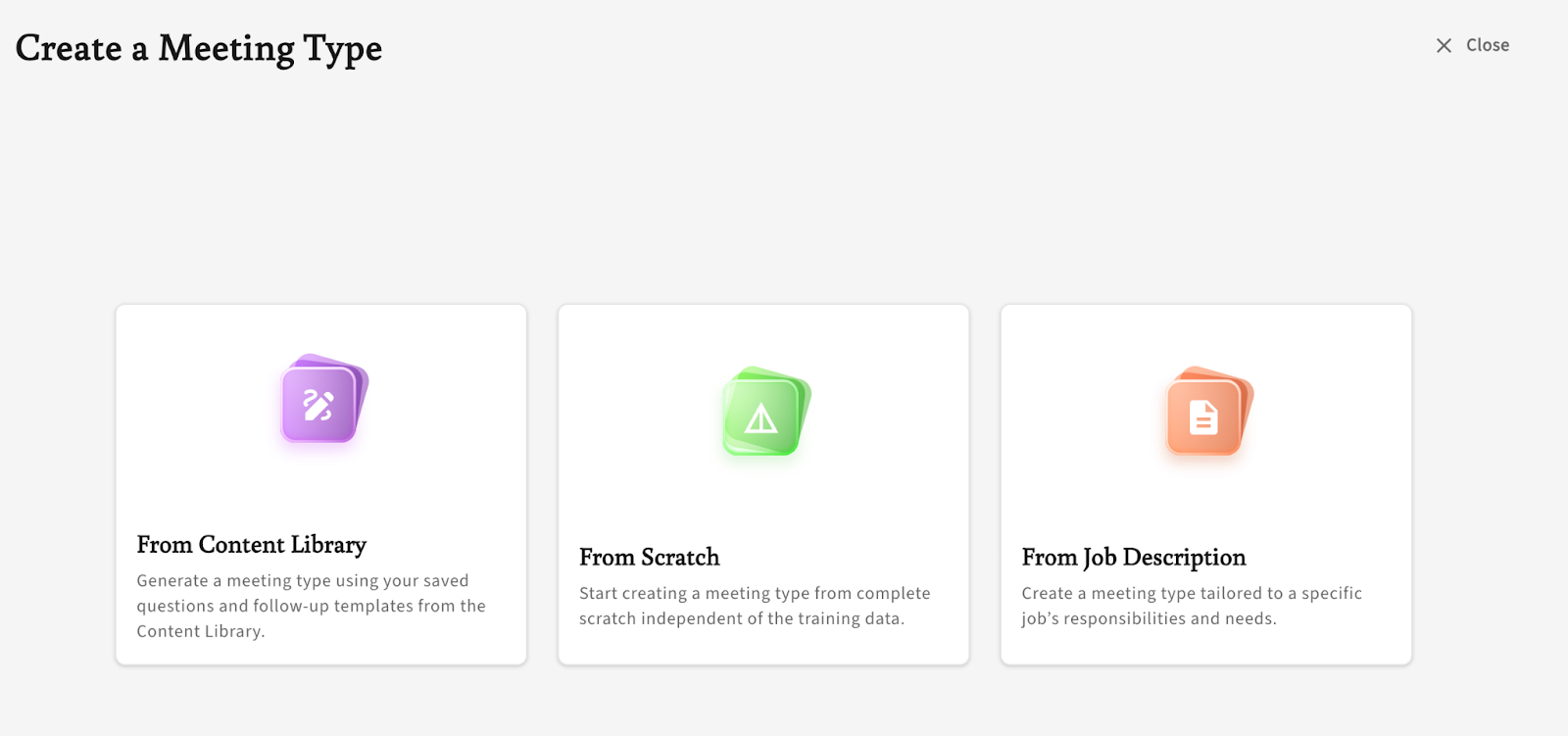 Options for creating a meeting type inside Quil