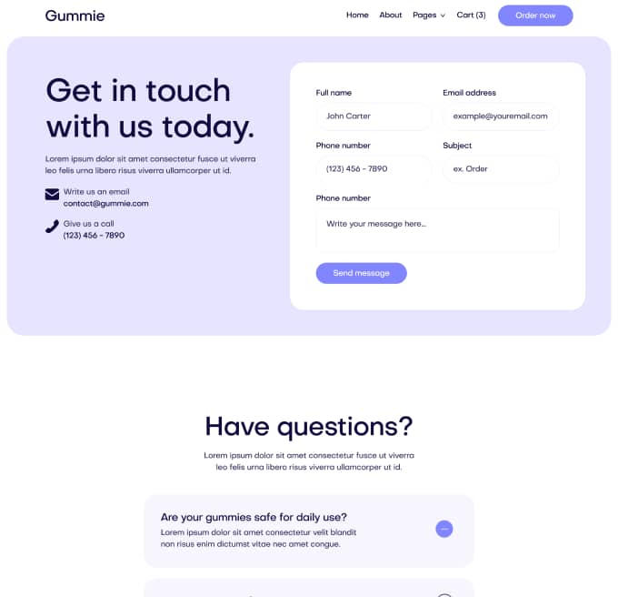 Gummie - Contact V1 Page - Sleeping Gummies Webflow Template