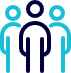 Icon of three stylized human figures standing side by side in blue and black.