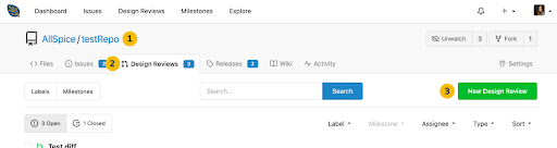 AllSpice Design Review (PR) tab.