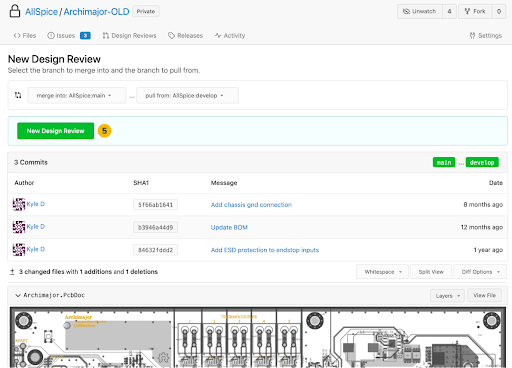 AllSpice new design review creation process.