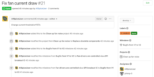 AllSpice issue history.