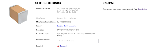 Original part flagged as OOS/EOL.