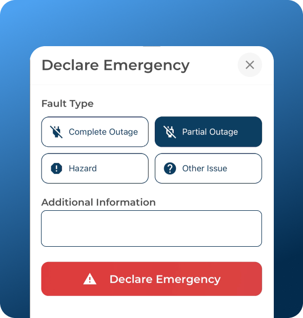 A screen for declaring emergency about a high voltage emergency callout.
