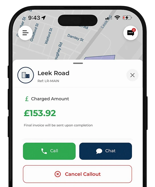 Phone Screen showing active costs and other funcionalities.
