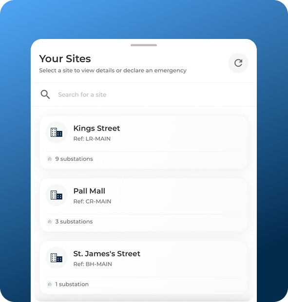 Customer sites selection showing high-voltage substation information and location.