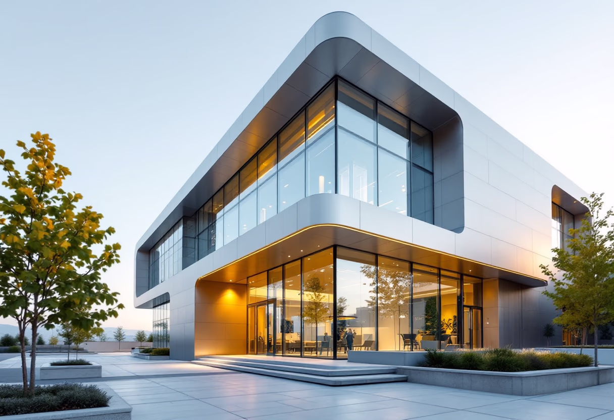 [background image] image of modern office building exterior (for a ai biotech company)