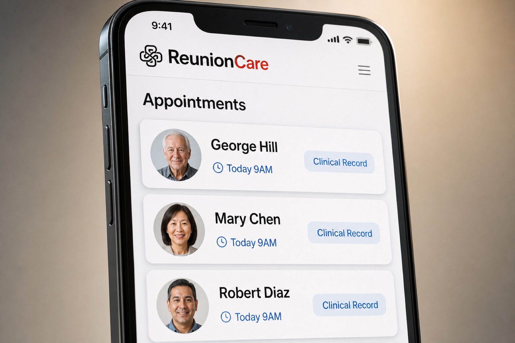 Upcoming appointments listed in the shared hub alongside messages and notes