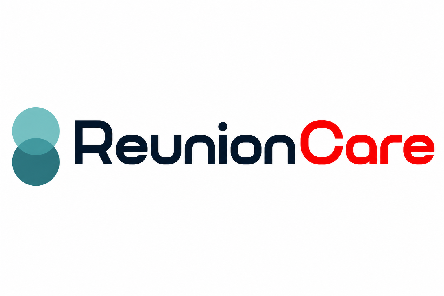 ReunionCare logo wordmark with teal circle mark on white