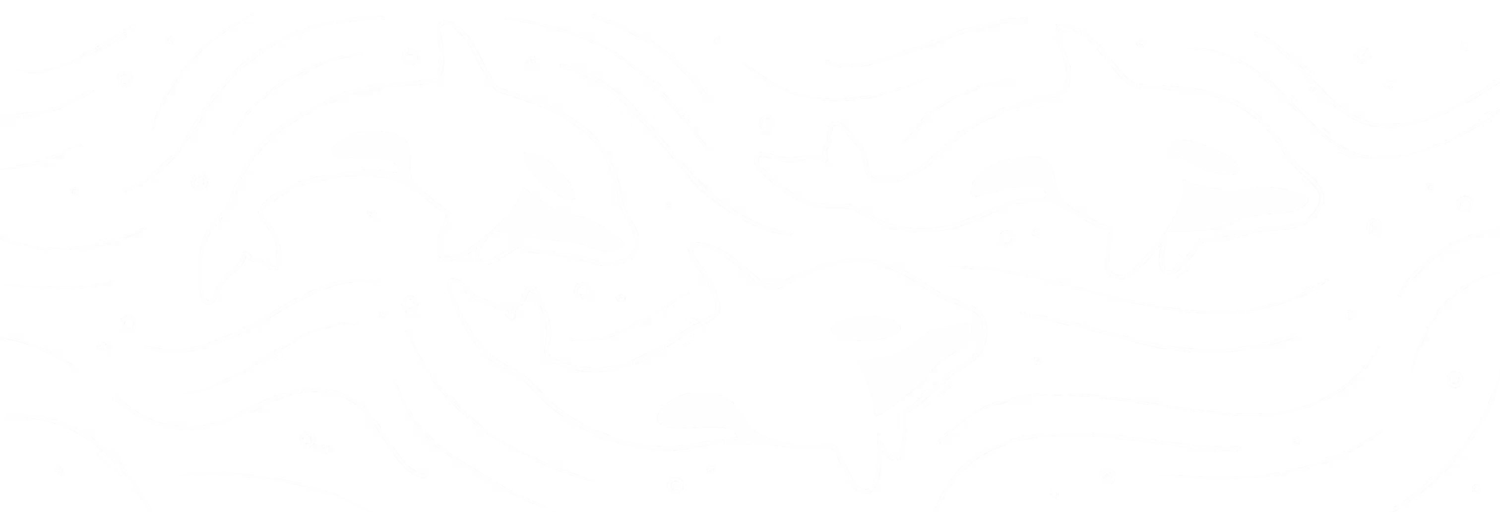 Three orcas swimming against a black background with white wavy lines and dots.
