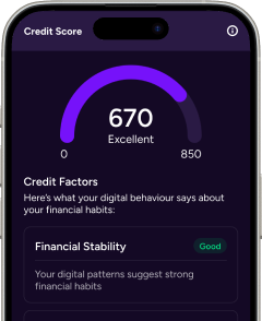 An app screen of a credit score showing how social media data has influenced it