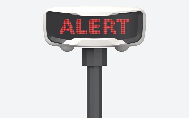 RIO head, straight on, LED display reading ALERT