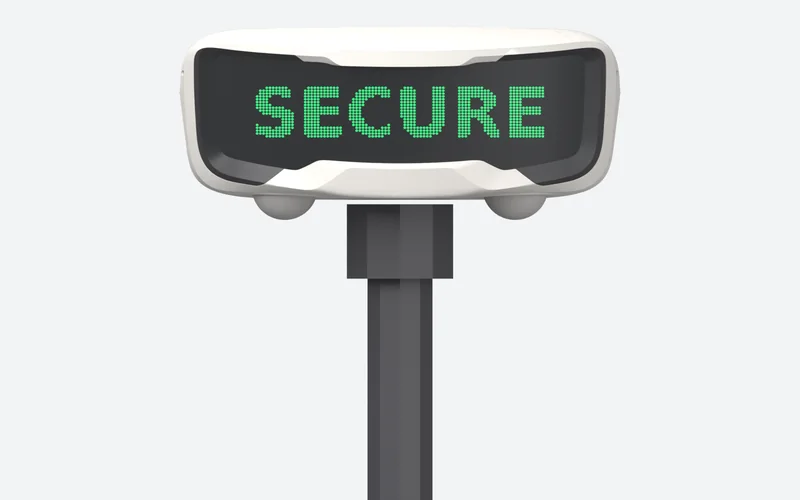 RIO head, straight on, LED display reading SECURE