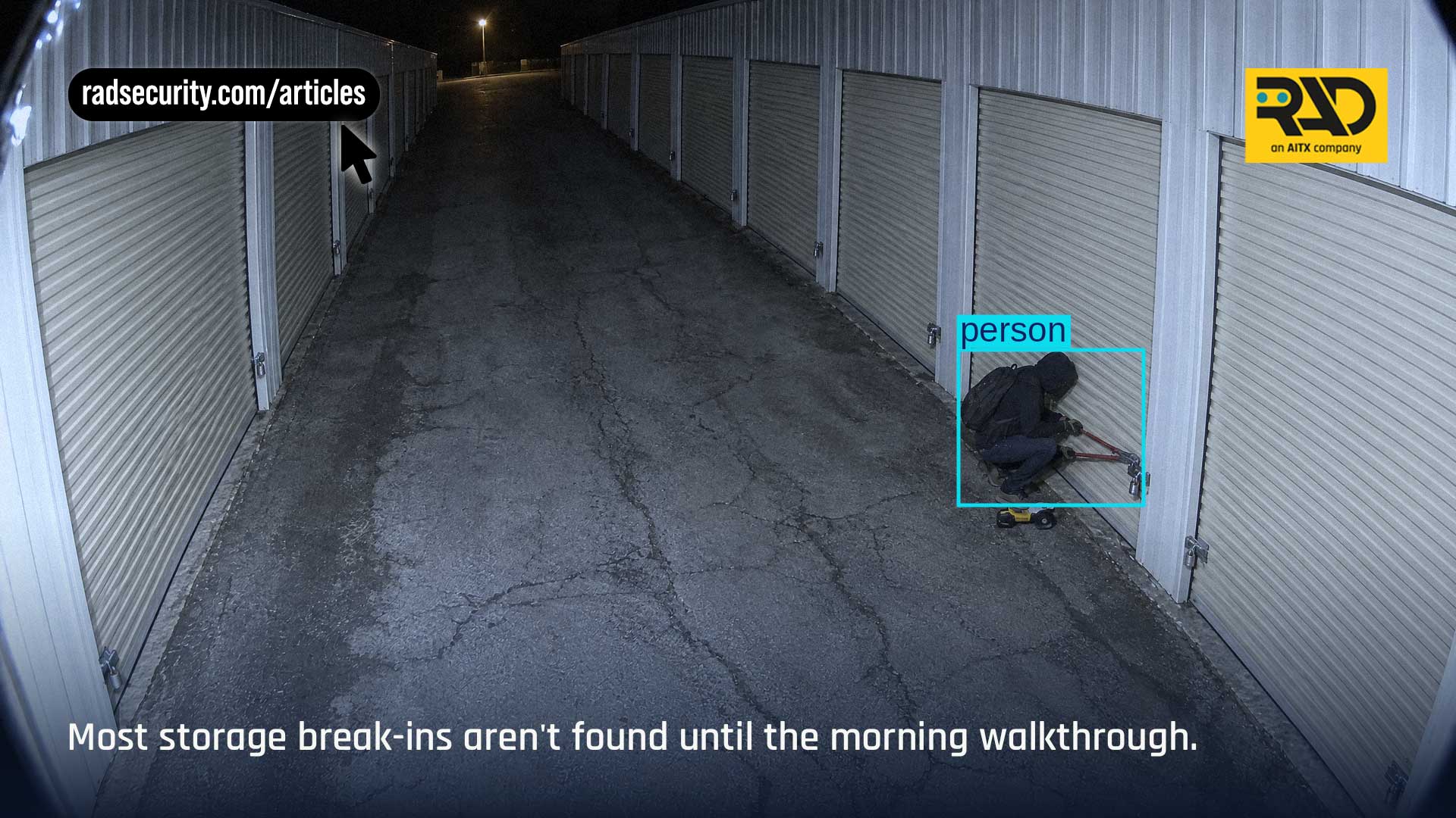 ROSA Edge AI security device mounted above self storage unit doors