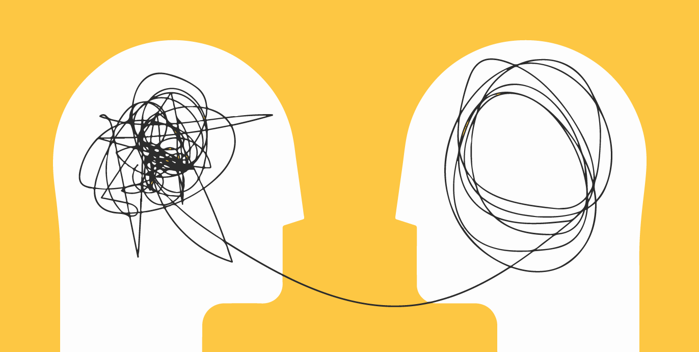 Dos cabezas representando un lio mental, confusión, un mal entendido o problema de comunicación