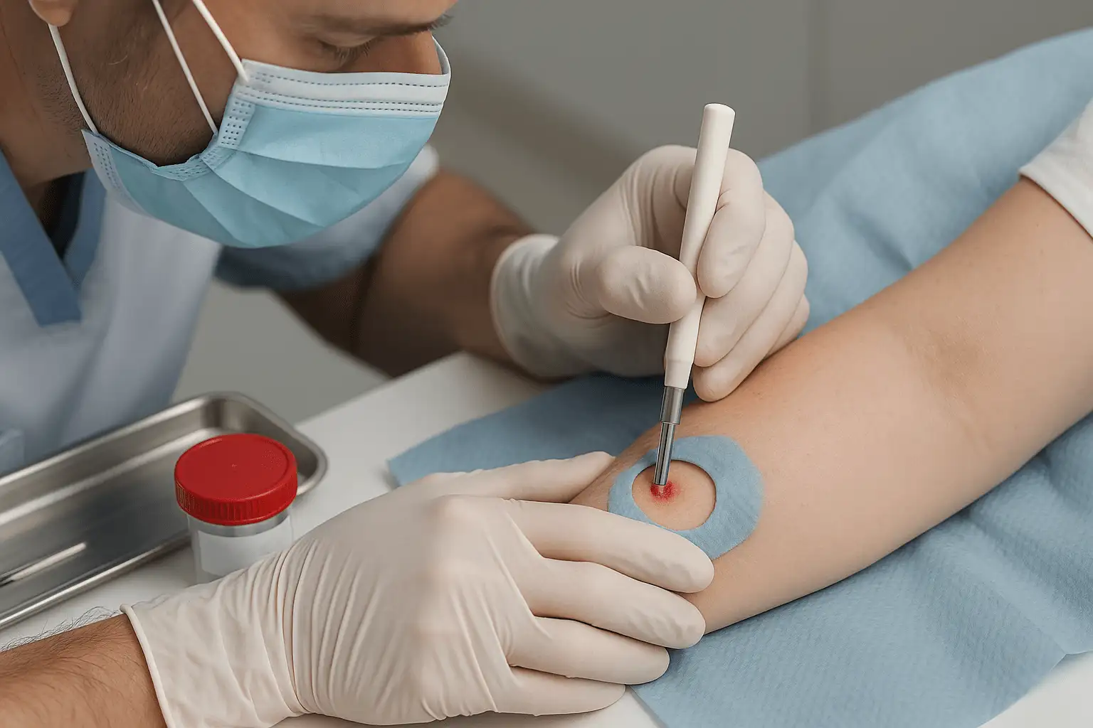 Pobranie wycinka do badania histopatologicznego w Novi Clinic Giżycko - diagnostyka zmian skórnych.