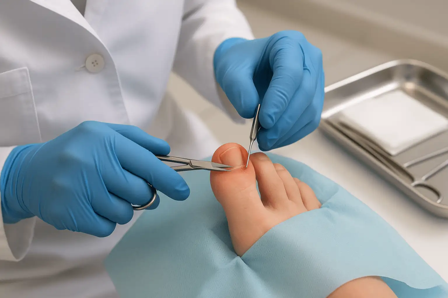 Usuwanie wrastających paznokci w Novi Clinic Giżycko - zabieg podologiczny poprawiający komfort chodzenia.