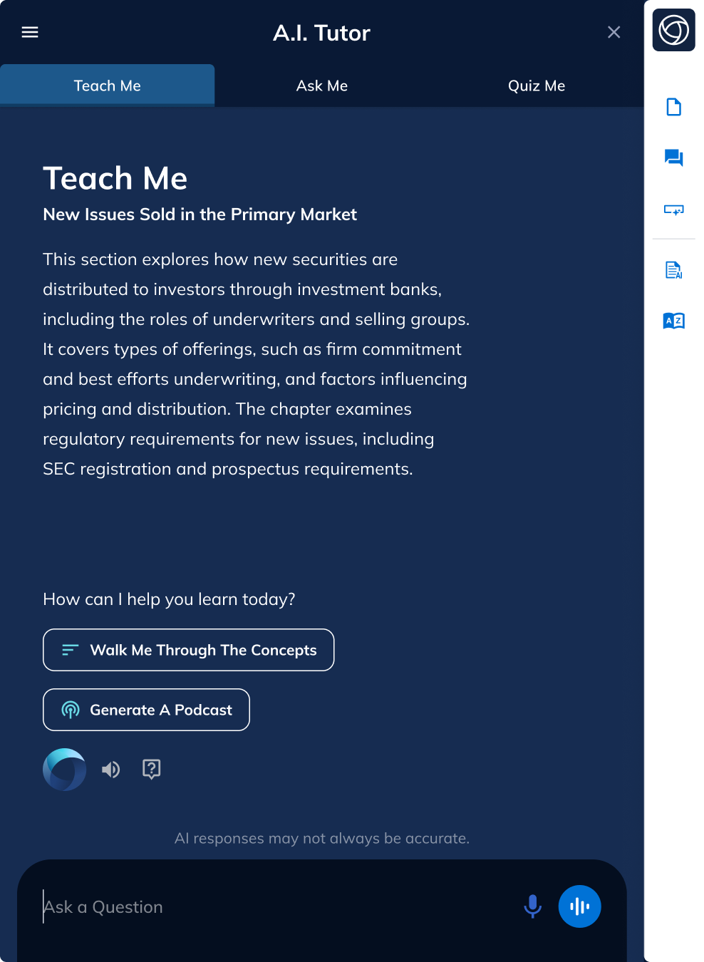 Teach Me start with suggested prompts for learner action
