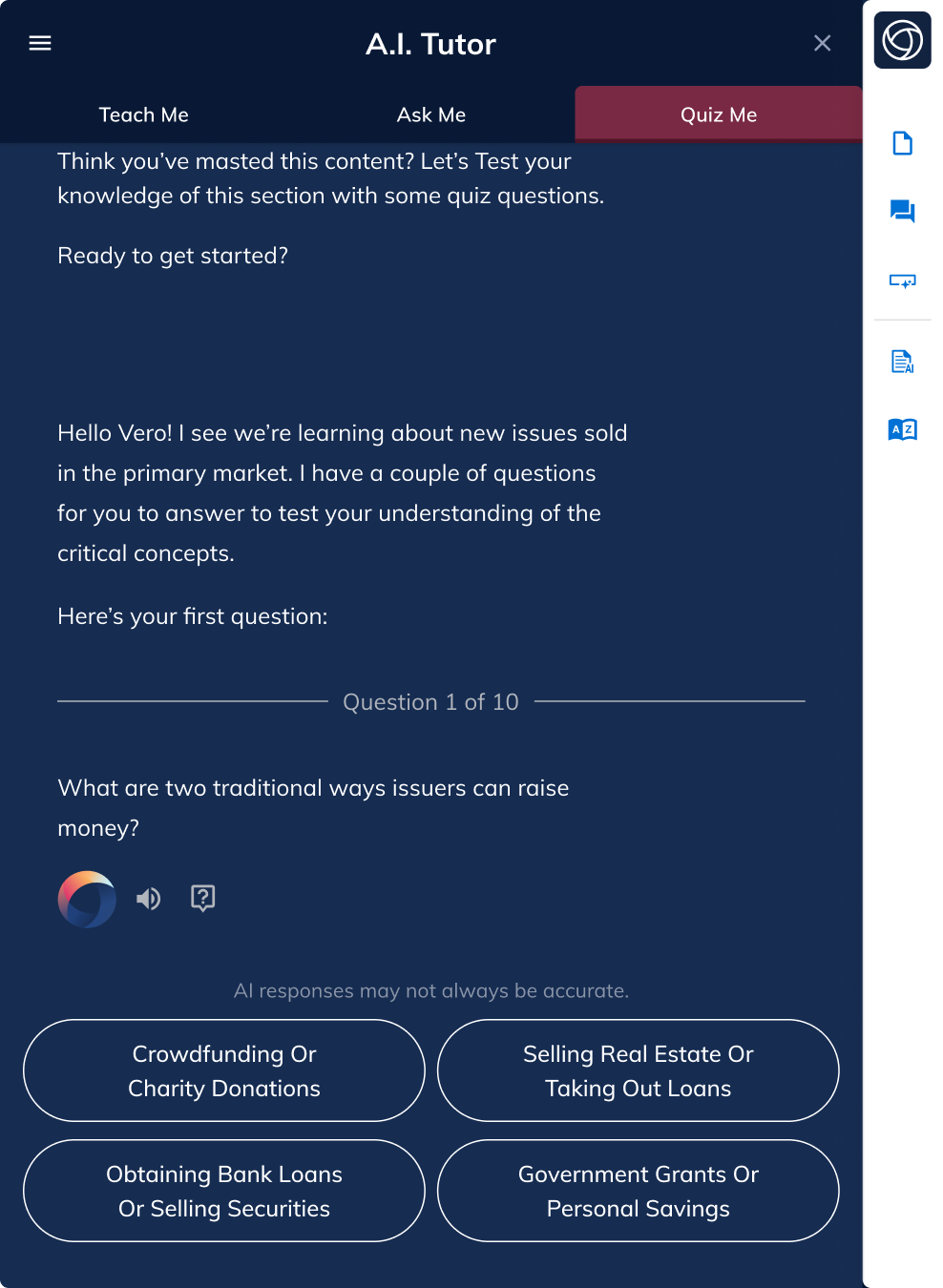 Quiz Me question with multiple choice responses
