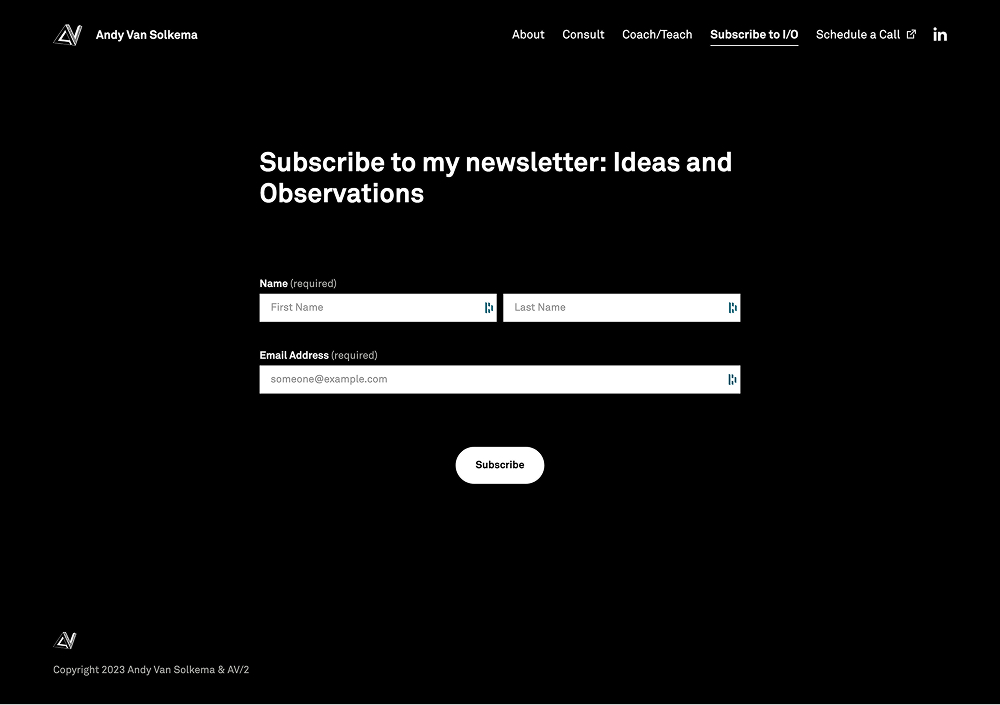Basic information form to subscribe to IO newsletter