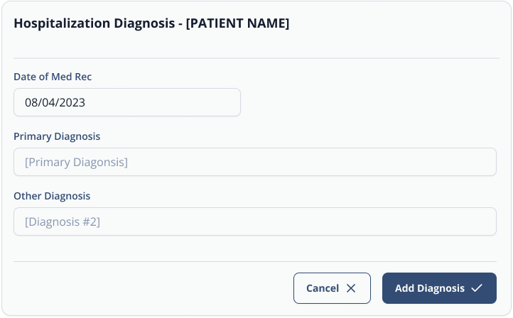 Modal for entering diagnosis information with medication reconciliations step