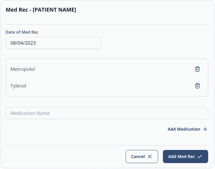Modal for updating medication reconciliations